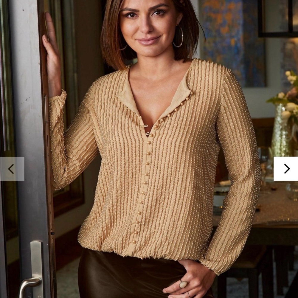 Boston Proper over the top pearls Button-Up Blouse